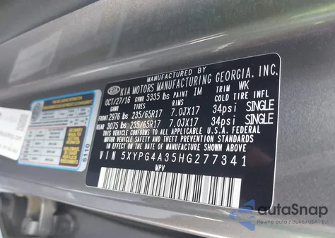 2017 Kia Sorento 2.4L Lx from USA, damaged, VIN 5XYPG4A35HG277341